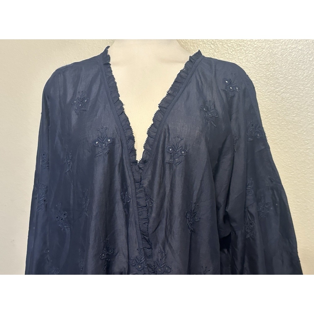 NWT J.JILL Everyday Blouse 3/4 Sleeve Peplum Ruffle V Neck Navy Eyelet Women XLT - Picture 3 of 7